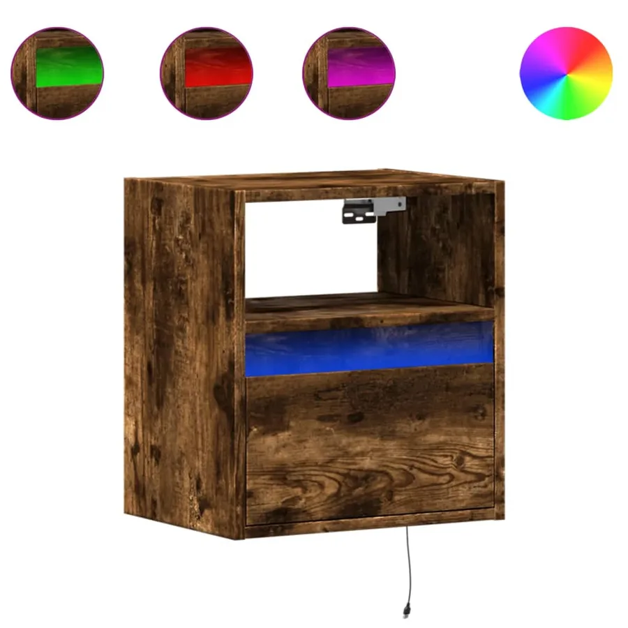 Meubles TV muraux et lumières LED 2 pcs chêne fumé 41x31x45 cm - 2