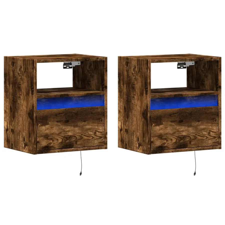 Meubles TV muraux et lumières LED 2 pcs chêne fumé 41x31x45 cm - 3