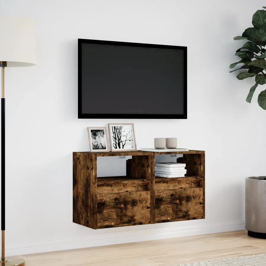 Meubles TV muraux et lumières LED 2 pcs chêne fumé 41x31x45 cm - 4