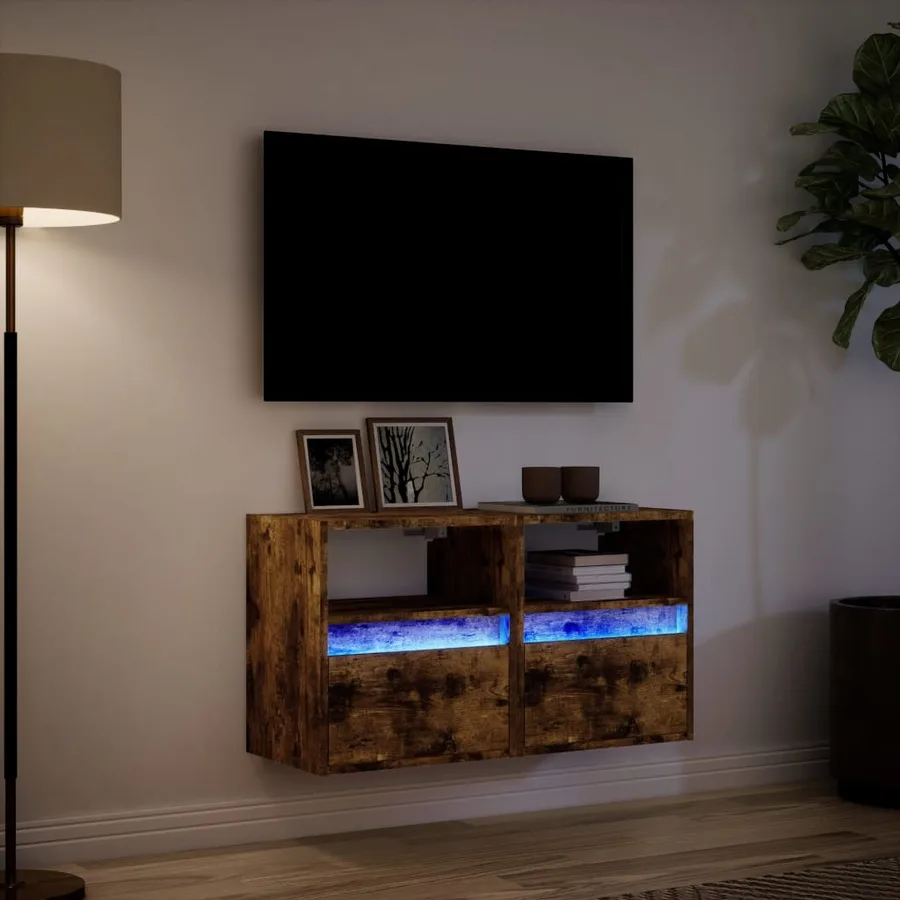 Meubles TV muraux et lumières LED 2 pcs chêne fumé 41x31x45 cm - 5