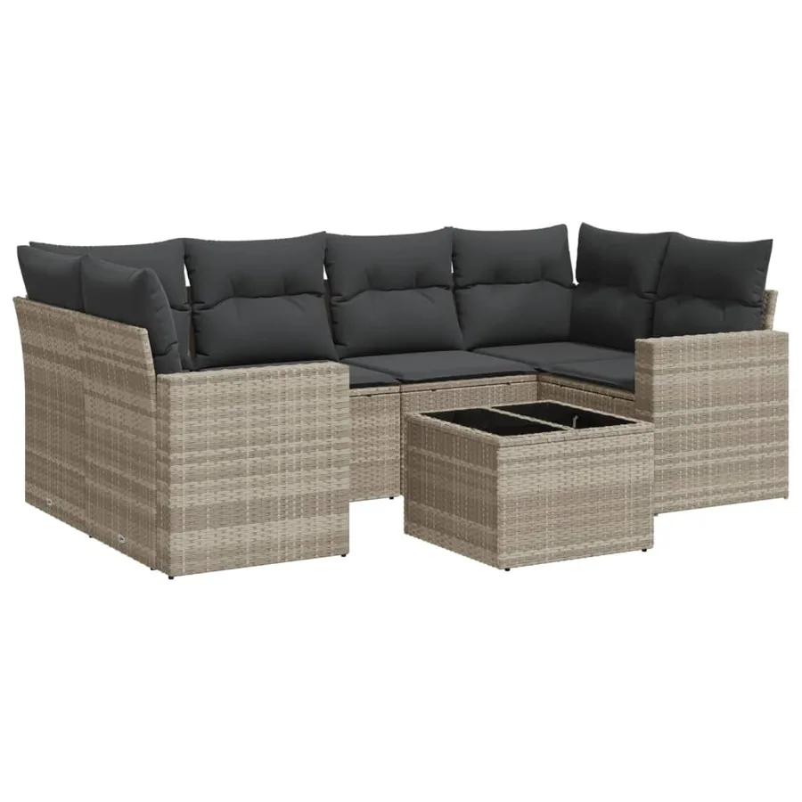 Salon de jardin avec coussins 7 pcs gris clair résine tressée - 2
