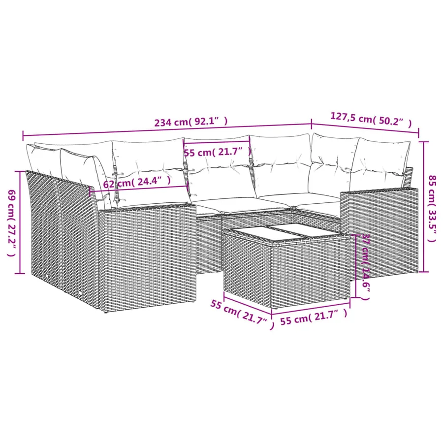Salon de jardin avec coussins 7 pcs gris clair résine tressée - 3