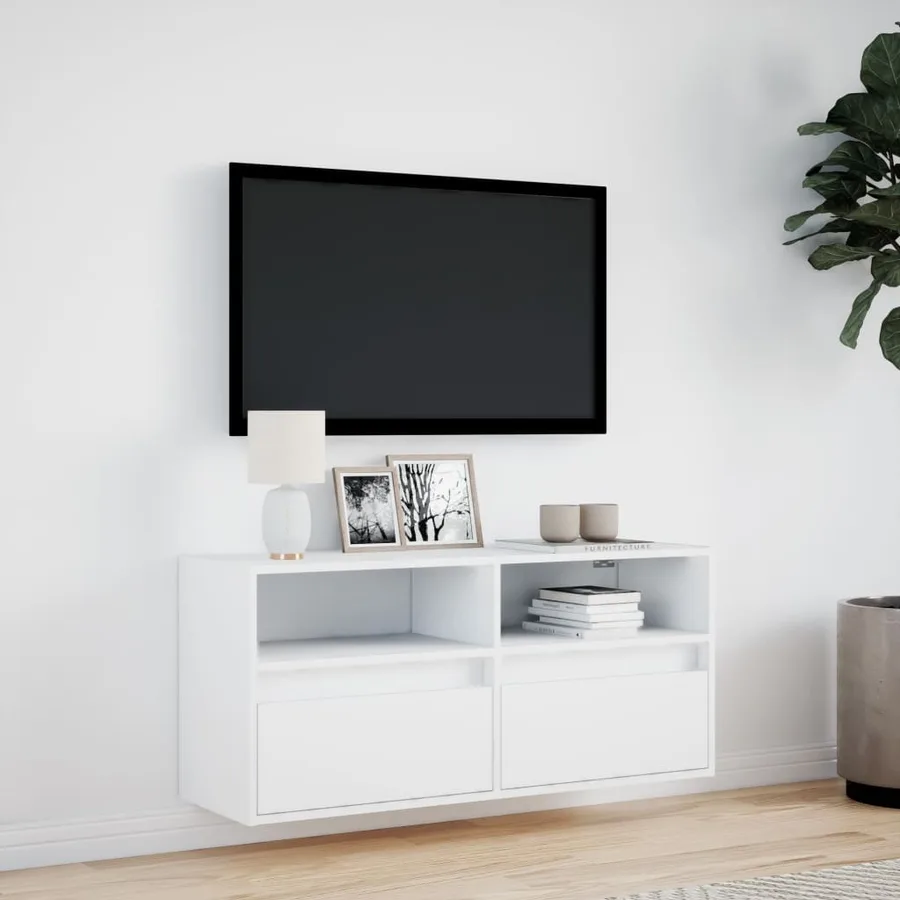 Meuble TV mural avec lumières LED blanc 100x31x45 cm - 4
