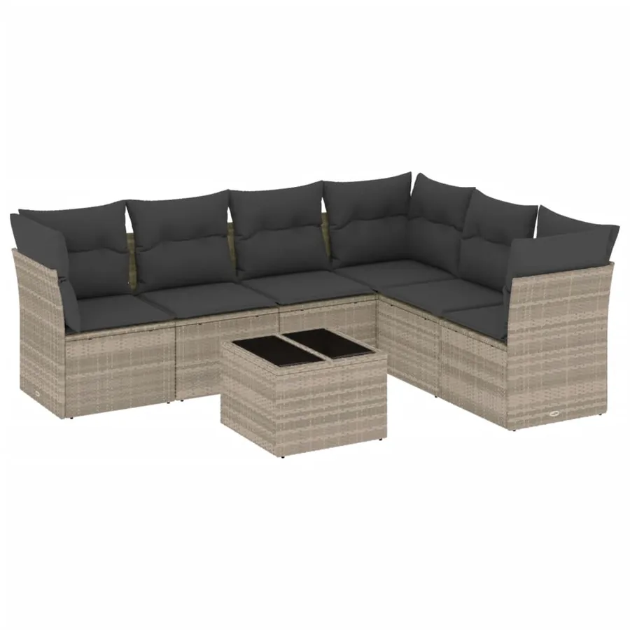 Salon de jardin avec coussins 7 pcs gris clair résine tressée - 2
