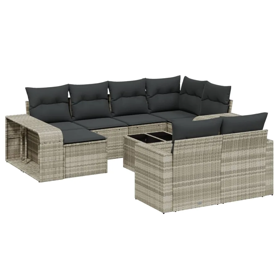 Salon de jardin 11 pcs avec coussins gris clair résine tressée - 2