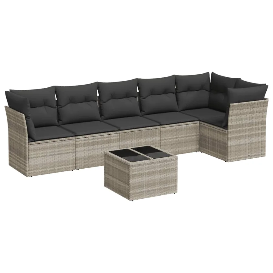 Salon de jardin avec coussins 7 pcs gris clair résine tressée - 2