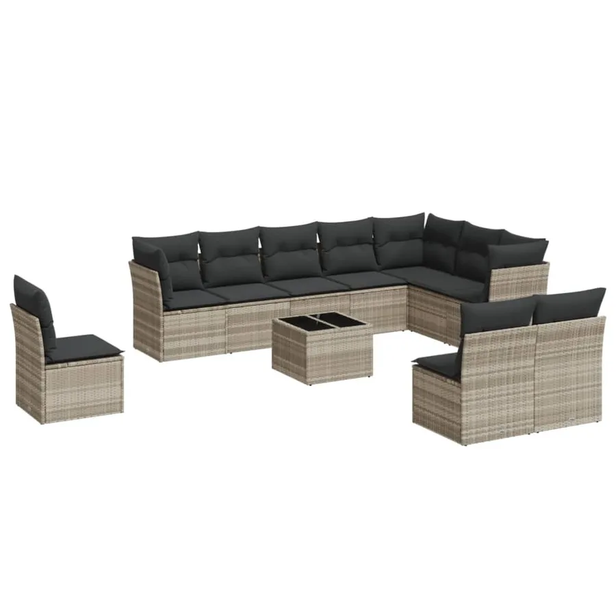 Salon de jardin 11 pcs avec coussins gris clair résine tressée - 2