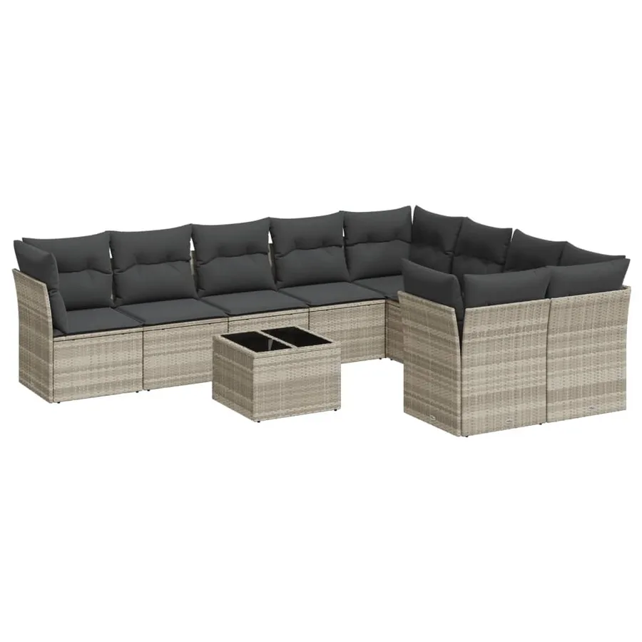 Salon de jardin avec coussins 10 pcs gris clair résine tressée - 2