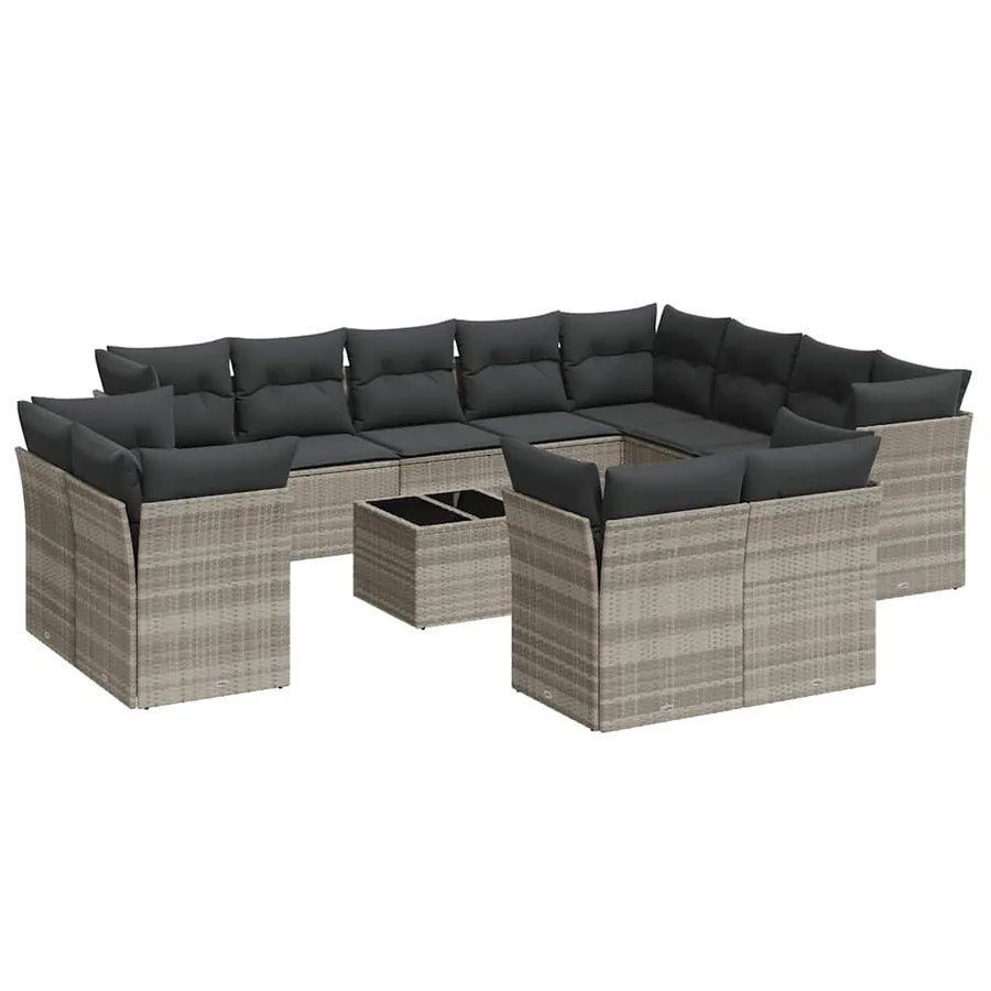 Salon de jardin avec coussins 13 pcs gris clair résine tressée - 2