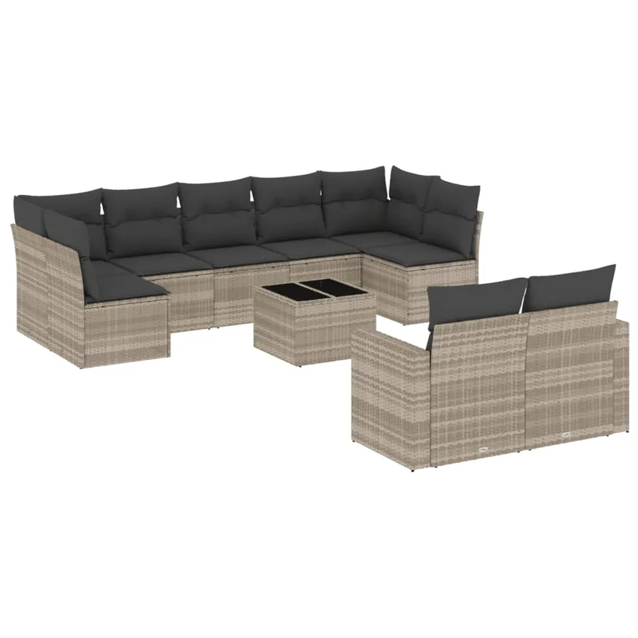 Salon de jardin avec coussins 10 pcs gris clair résine tressée - 2