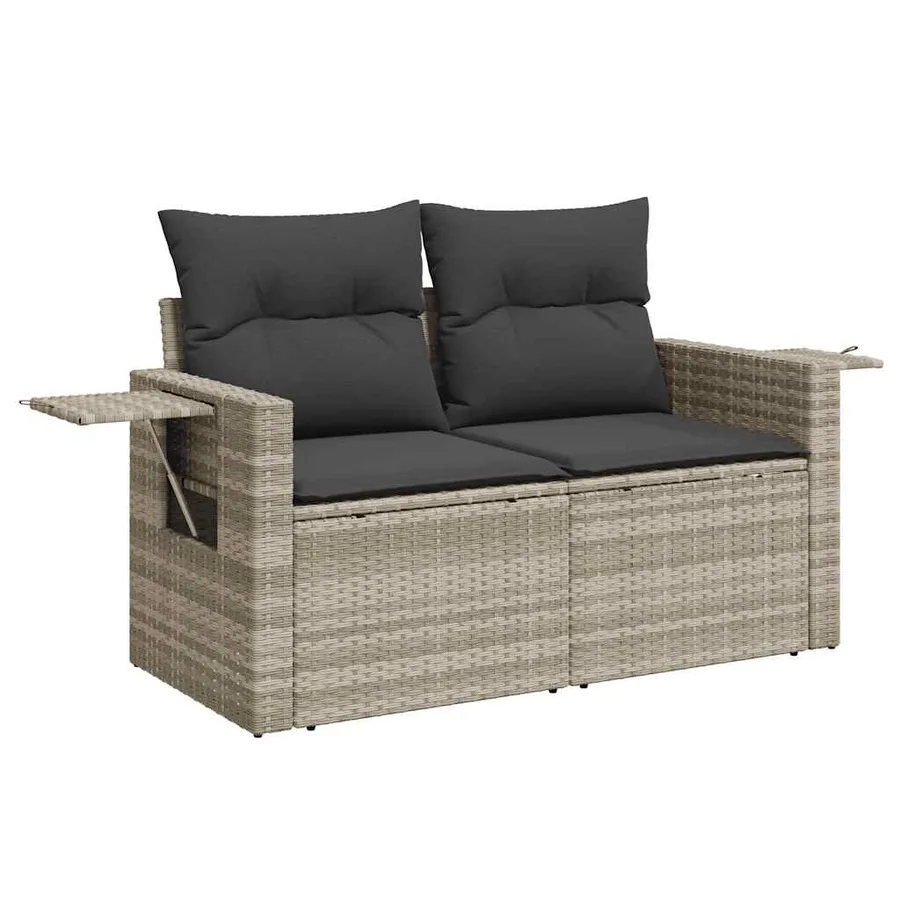 Salon de jardin 9 pcs avec coussins gris clair résine tressée - 6