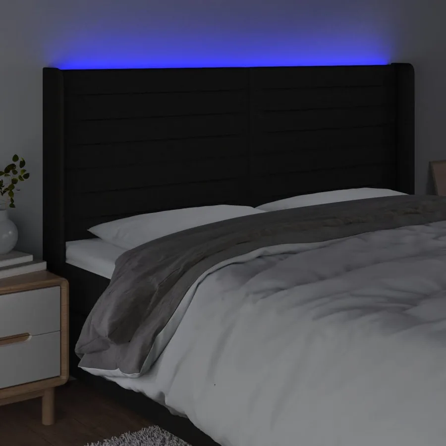 Tête de lit à LED Noir 183x16x118/128 cm Tissu - 4
