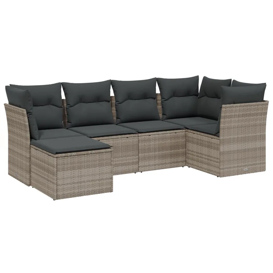 Salon de jardin 6 pcs avec coussins gris clair résine tressée - 2