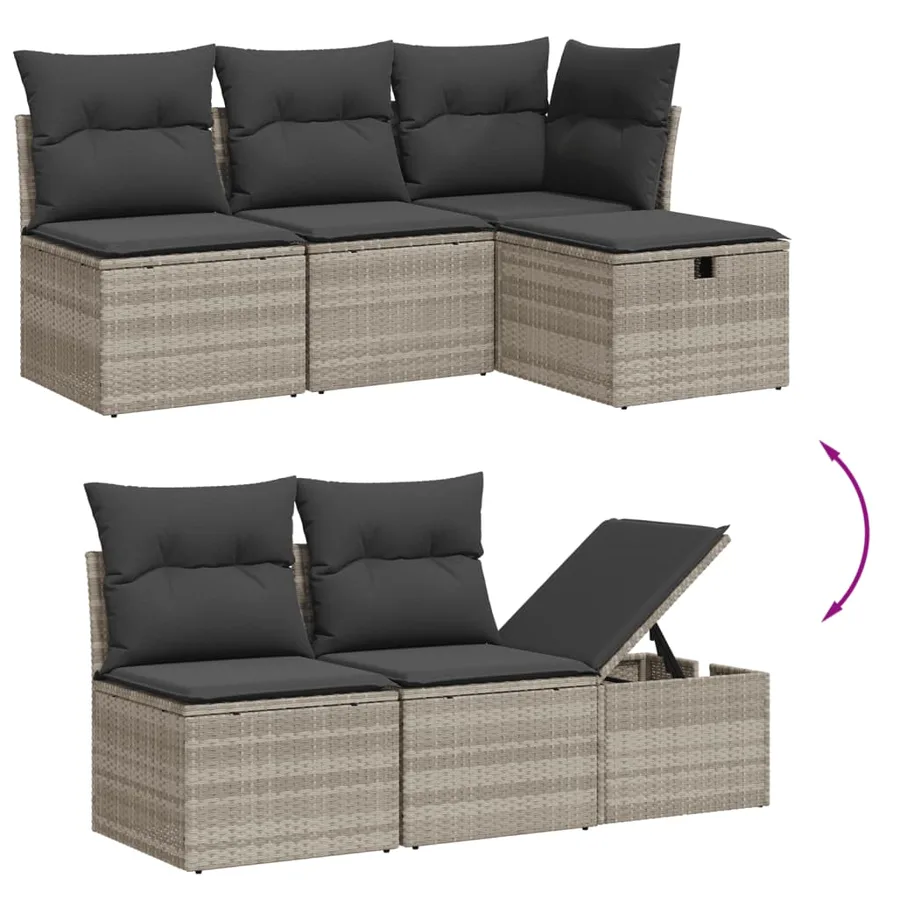 Salon de jardin 6 pcs avec coussins gris clair résine tressée - 3