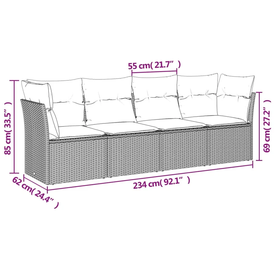 Salon de jardin 4 pcs avec coussins gris clair résine tressée - 3