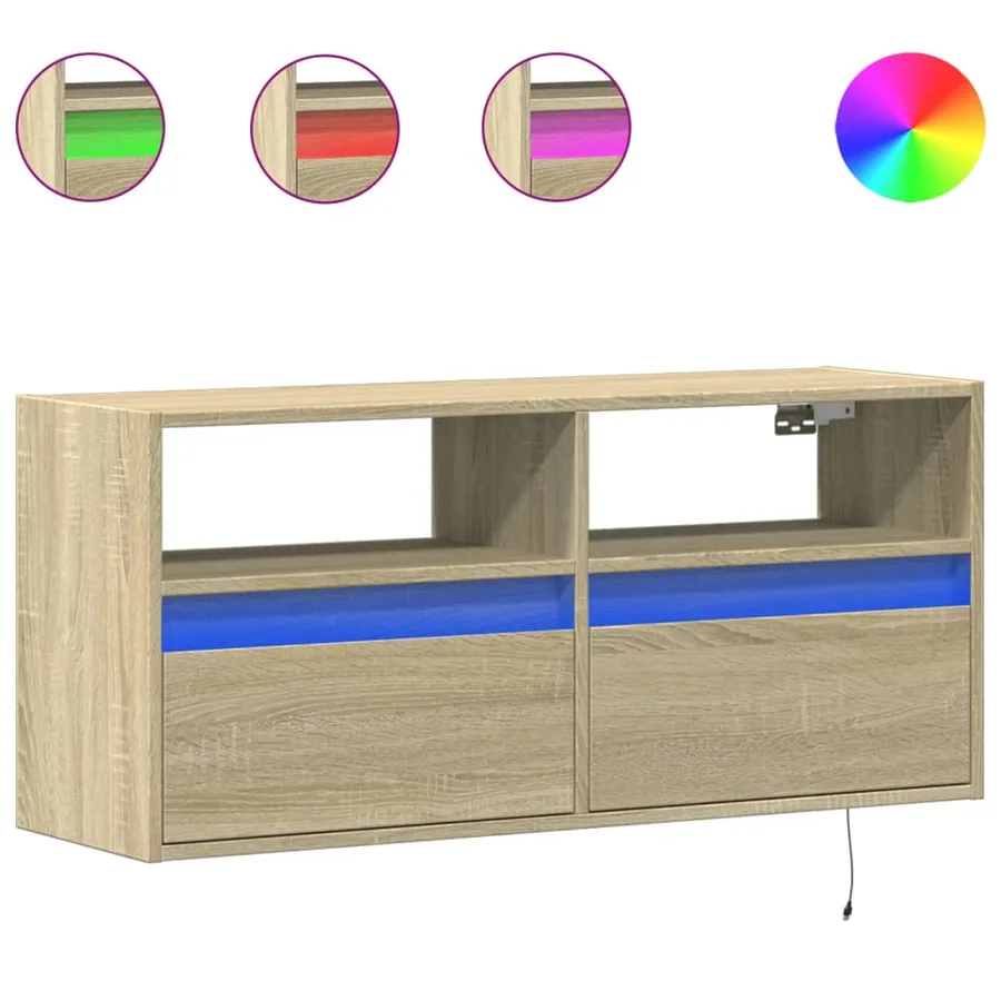 Meuble TV mural avec lumières LED chêne sonoma 100x31x45 cm - 2