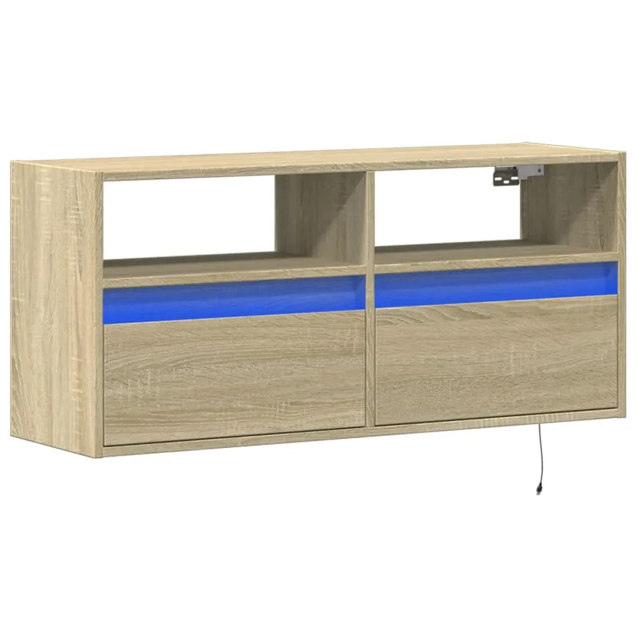 Meuble TV mural avec lumières LED chêne sonoma 100x31x45 cm - 3
