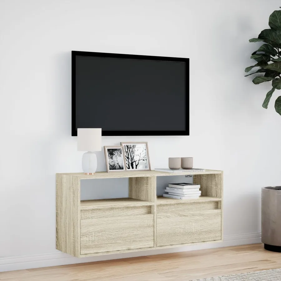 Meuble TV mural avec lumières LED chêne sonoma 100x31x45 cm - 4