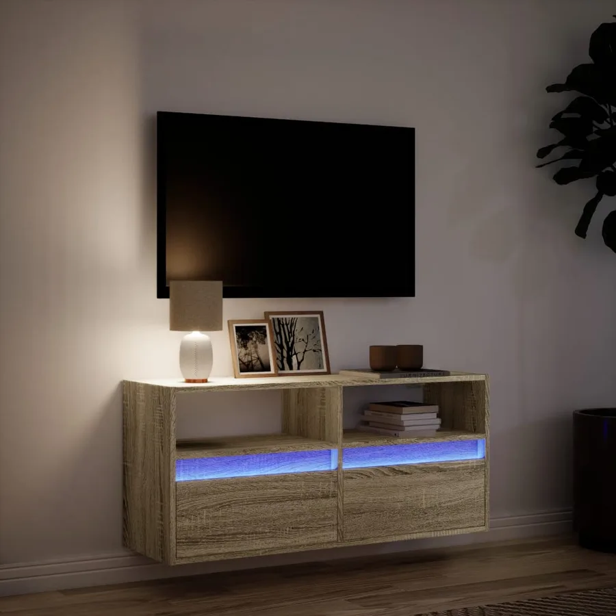Meuble TV mural avec lumières LED chêne sonoma 100x31x45 cm - 5