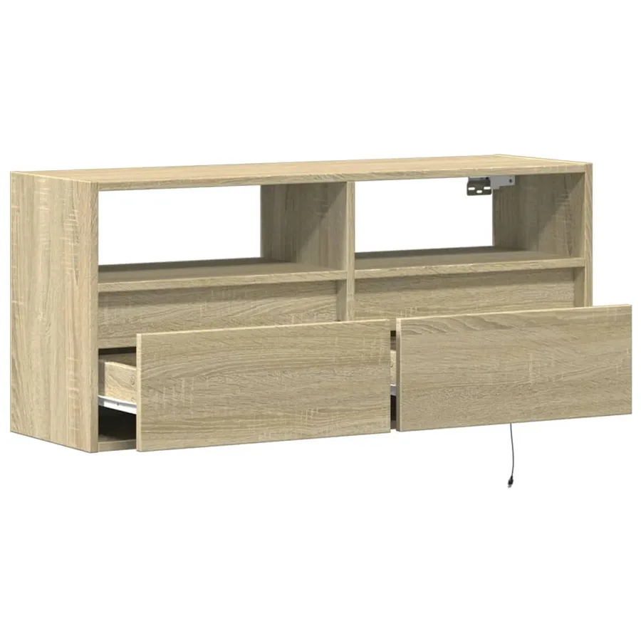 Meuble TV mural avec lumières LED chêne sonoma 100x31x45 cm - 9