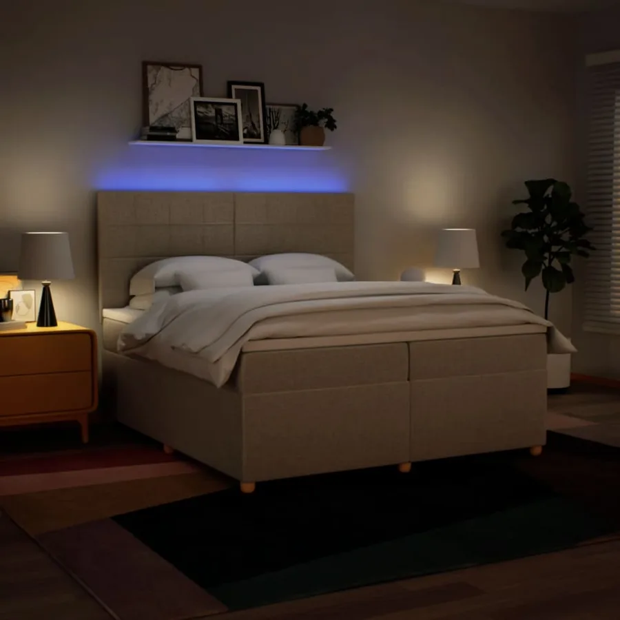Sommier à lattes de lit avec matelas Crème 200x200 cm Tissu - 5