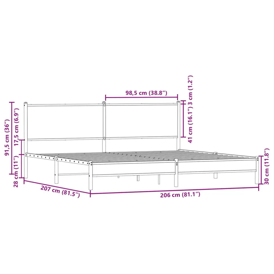 Cadre de lit en métal sans matelas chêne fumé 200x200 cm - 10