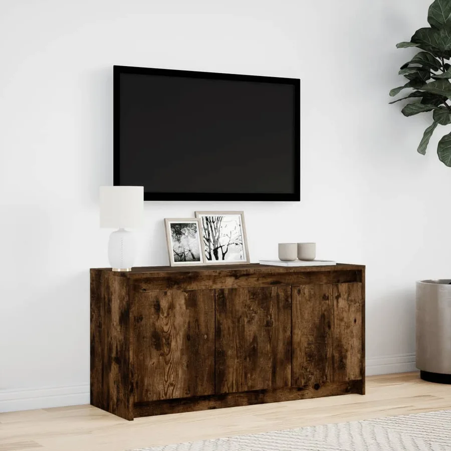 Meuble TV avec LED chêne fumé 100x34x50 cm bois d'ingénierie - 4