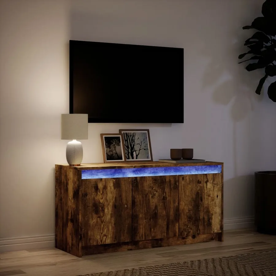 Meuble TV avec LED chêne fumé 100x34x50 cm bois d'ingénierie - 5