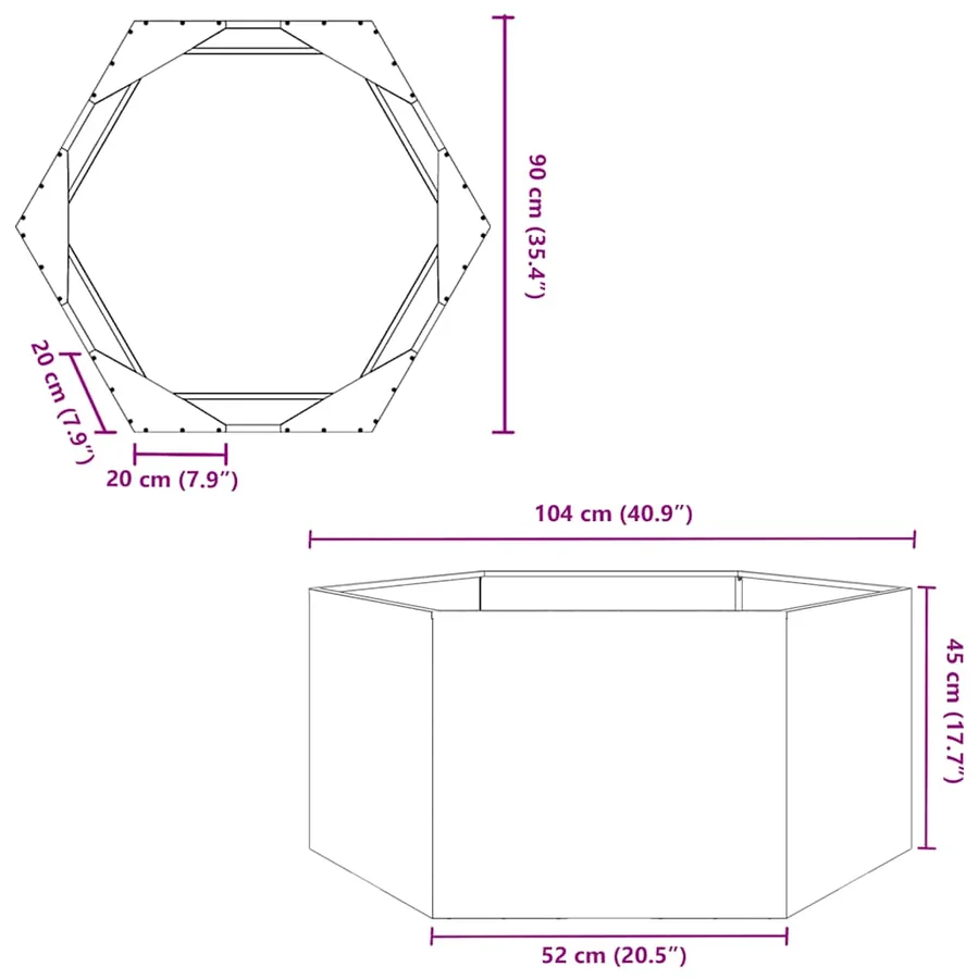 Jardinière hexagone 104x90x45 cm acier galvanisé - 12