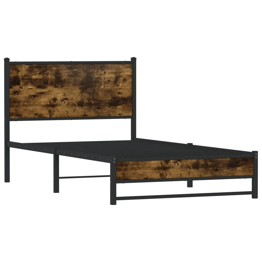 Cadre de lit en métal sans matelas chêne fumé 107x203 cm - 3