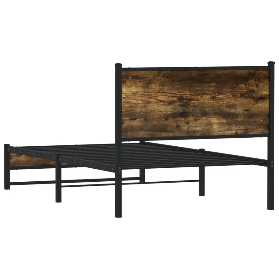 Cadre de lit en métal sans matelas chêne fumé 107x203 cm - 7