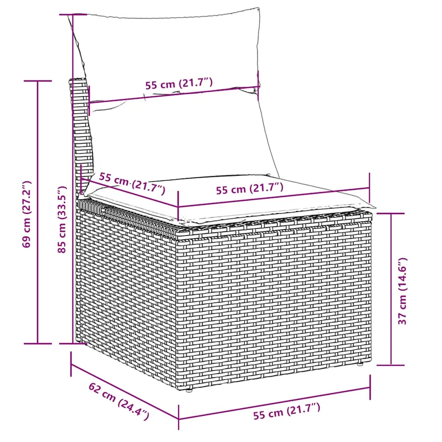 Salon de jardin 8 pcs avec coussins gris clair résine tressée - 11