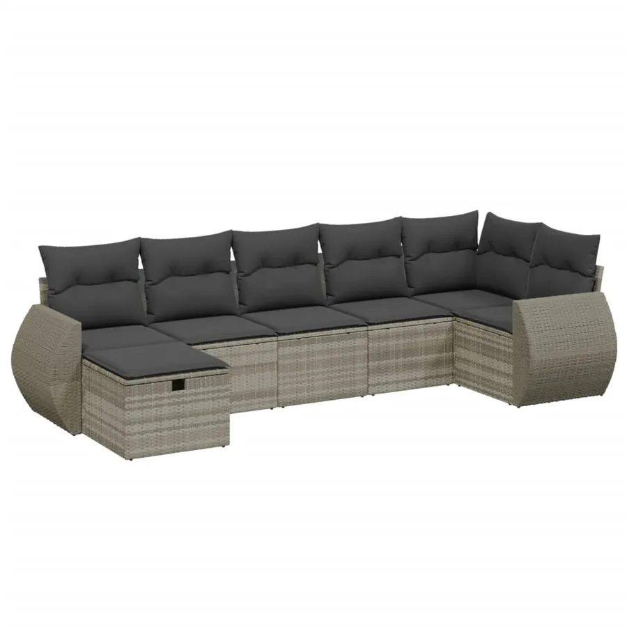Salon de jardin avec coussins 7 pcs gris clair résine tressée - 2