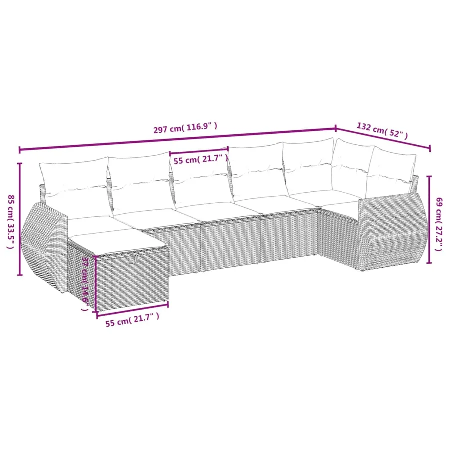 Salon de jardin avec coussins 7 pcs gris clair résine tressée - 4