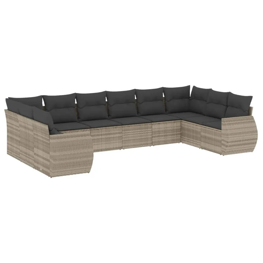 Salon de jardin avec coussins 10 pcs gris clair résine tressée - 2