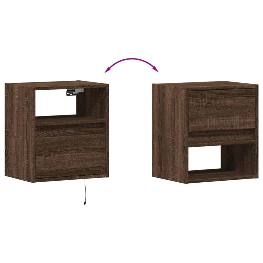 Table de chevet murale avec lumières LED chêne marron - 10