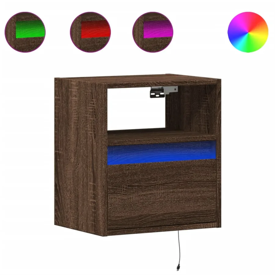 Table de chevet murale avec lumières LED chêne marron - 2