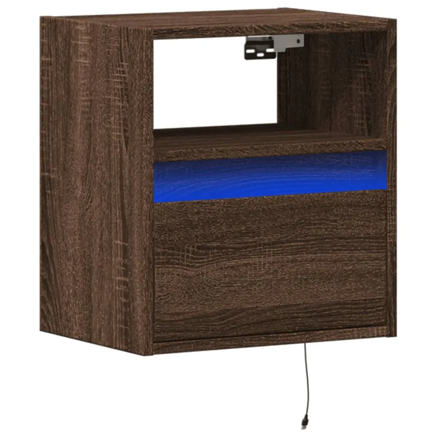 Table de chevet murale avec lumières LED chêne marron - 3