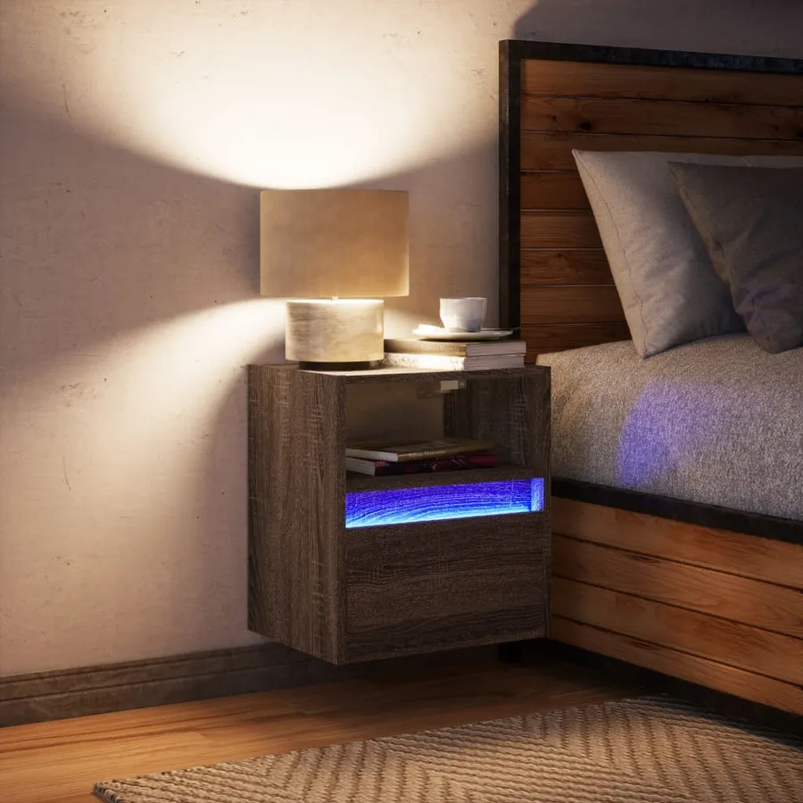 Table de chevet murale avec lumières LED chêne marron - 4
