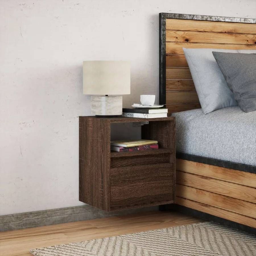Table de chevet murale avec lumières LED chêne marron - 5