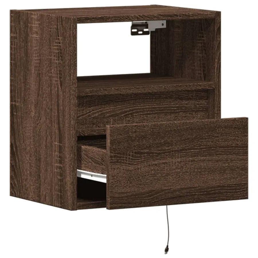 Table de chevet murale avec lumières LED chêne marron - 9