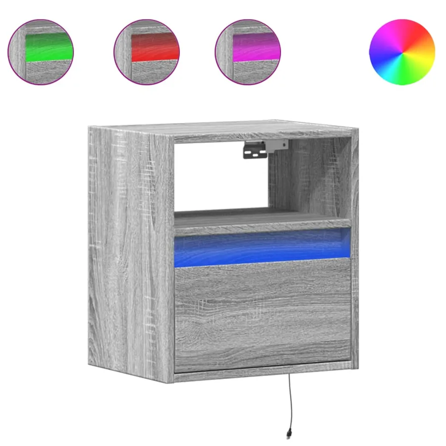 Table de chevet murale avec lumières LED sonoma gris - 2