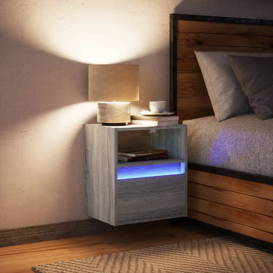 Table de chevet murale avec lumières LED sonoma gris - 4