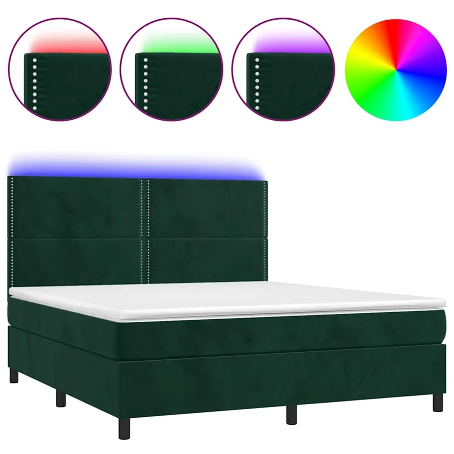 Sommier à lattes de lit matelas et LED Vert foncé 180x200 cm - 2