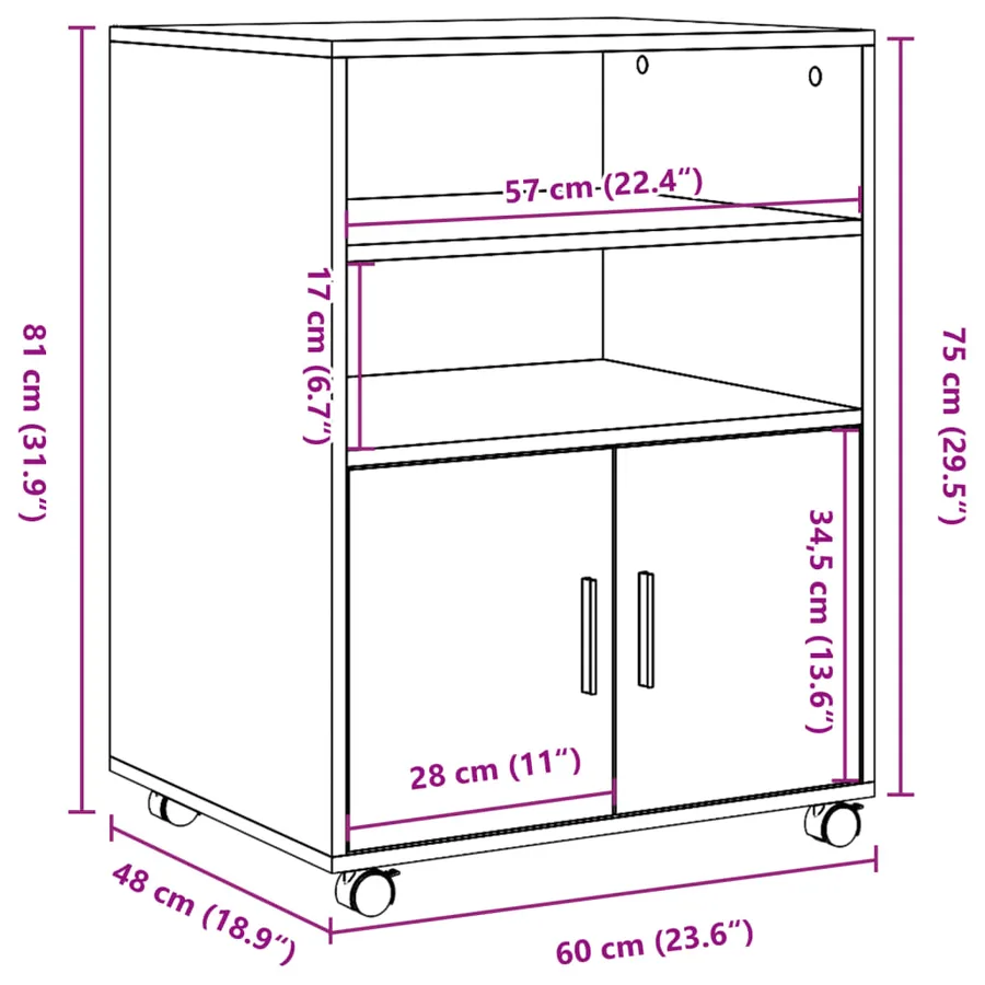 Armoire à roulettes vieux bois 60x48x81 cm bois d'ingénierie - 10