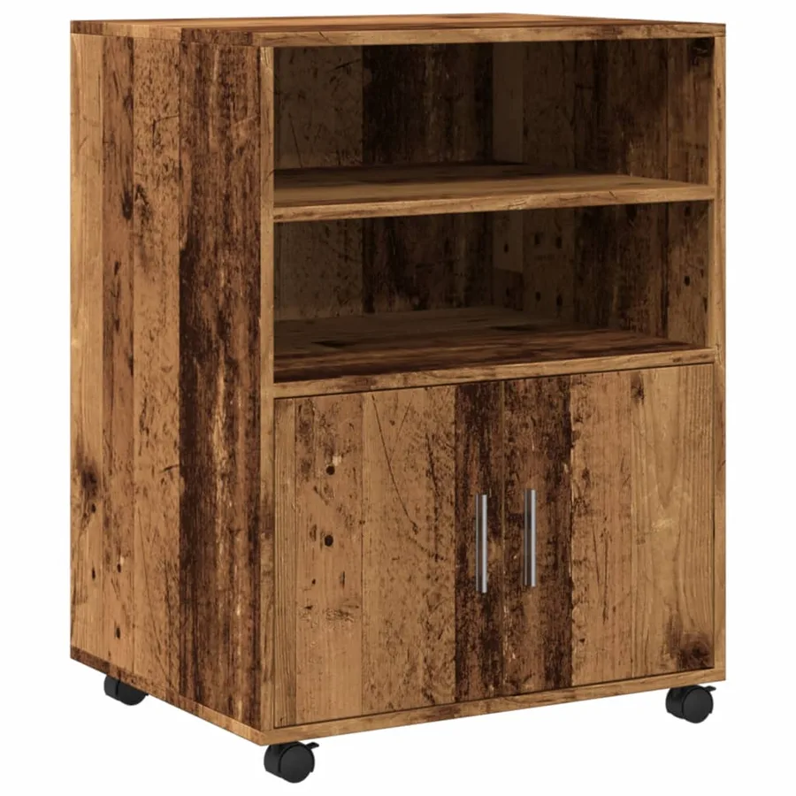 Armoire à roulettes vieux bois 60x48x81 cm bois d'ingénierie - 2