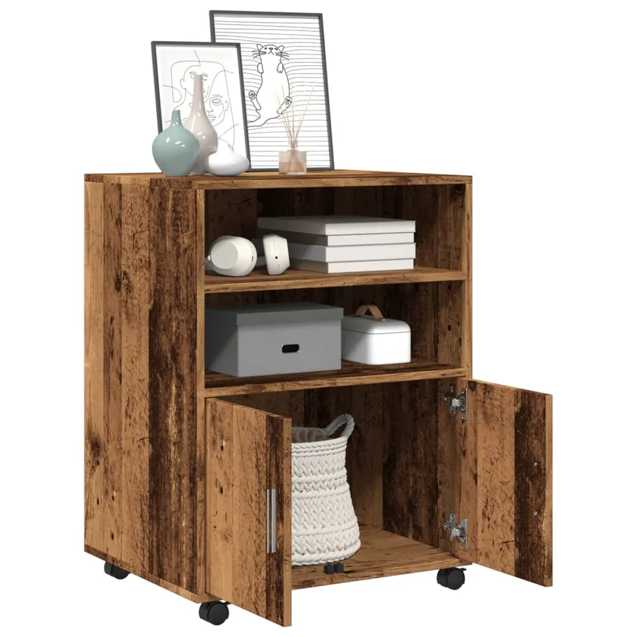 Armoire à roulettes vieux bois 60x48x81 cm bois d'ingénierie - 3