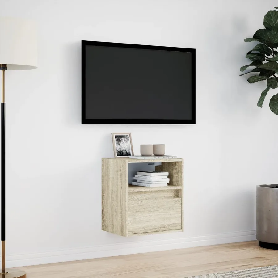Meuble TV mural avec lumières LED chêne sonoma 41x31x45 cm - 4