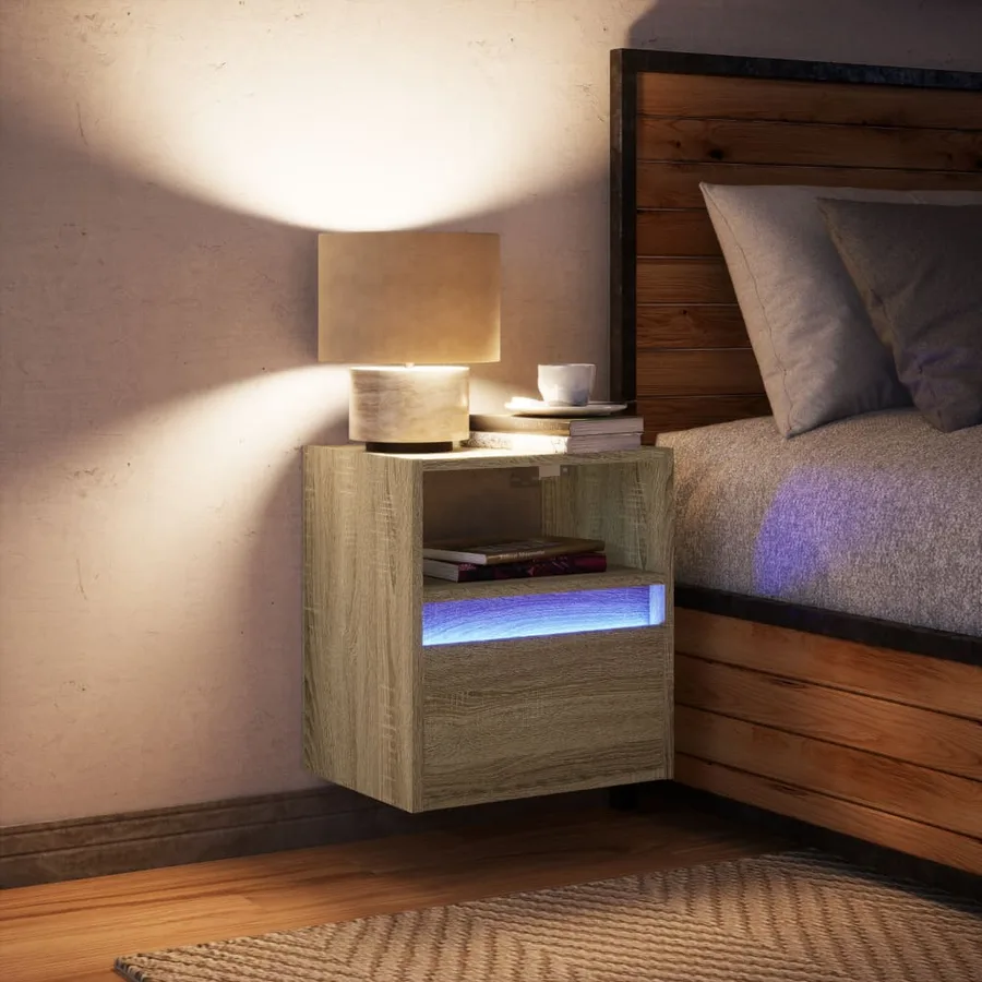 Table de chevet murale avec lumières LED chêne sonoma - 4