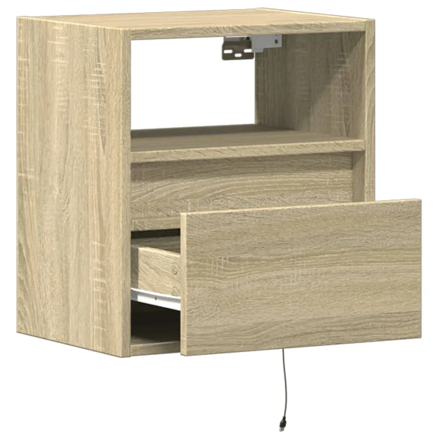 Table de chevet murale avec lumières LED chêne sonoma - 9